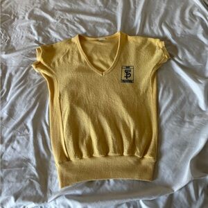 Vtg 1950s San Francisco Souvenir Shirt Yellow Terry Cloth V-Neck Knit 50s 60s